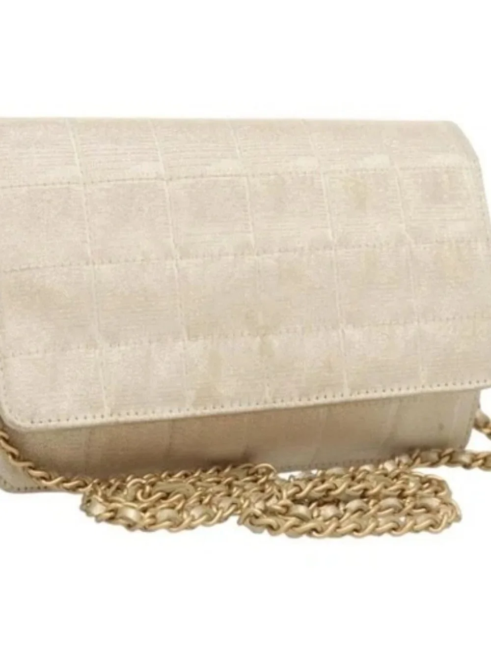 CHANEL New Travel Line Chain Wallet Nylon Gold CC Auth 119624